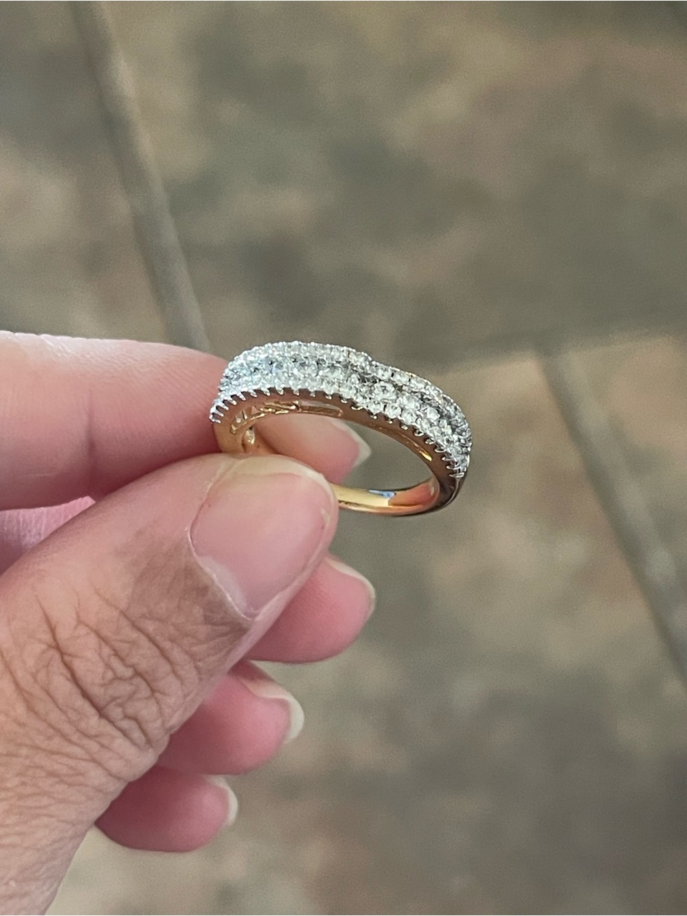 Gold Tone and White CZ Pave Band Ring -Elegant Stackable Ring
